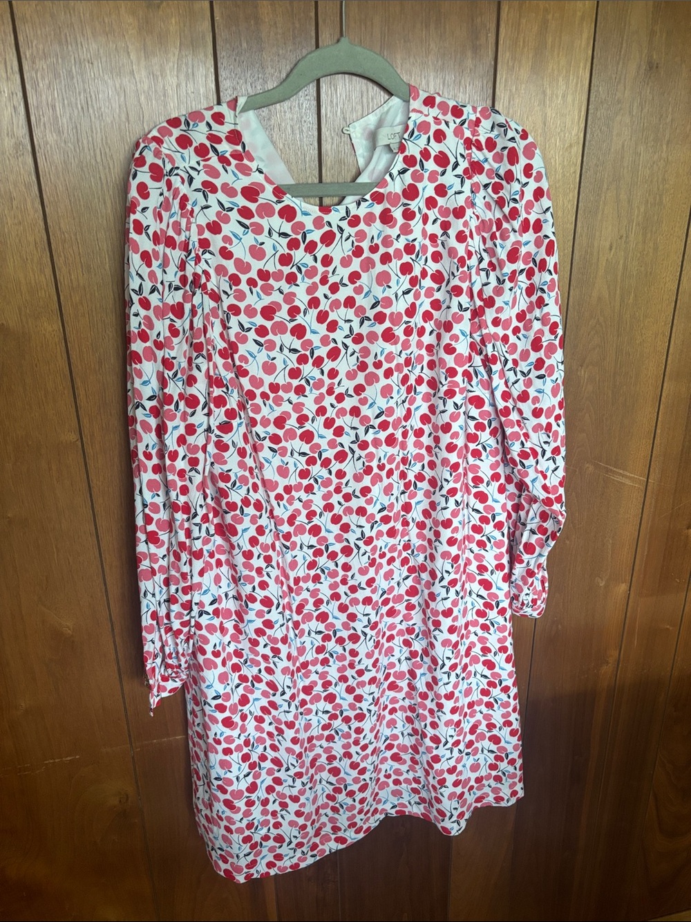 LOFT White Dress with Red Cherry Print